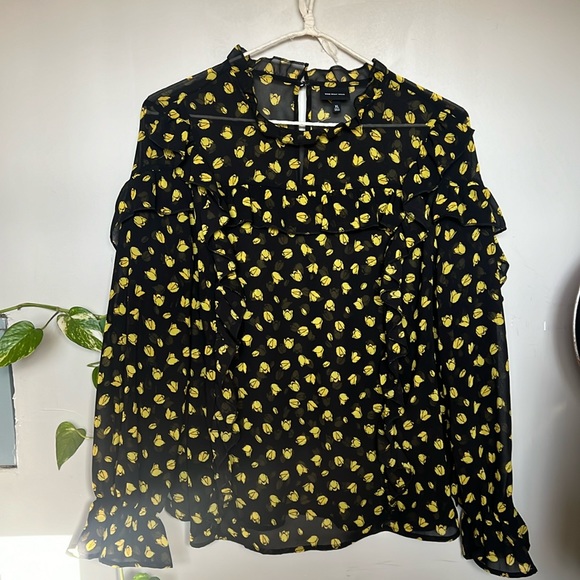 Who What Wear Tops - Floral sheer ruffle blouse